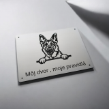 Tabuľka Pozor pes Nemecký ovčiak cute — výstražná tabuľka na plot 20×15 cm
