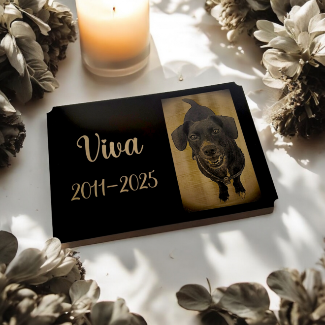 Tabuľka na hrob zvieraťa V2 — veľká plastová náhrobná tabuľka pre miláčika od 15×20 cm
