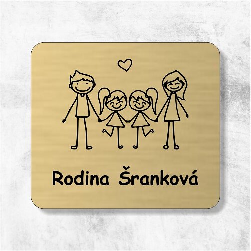 zlatá menovka na dvere rodičia a dievčatá dvojičky