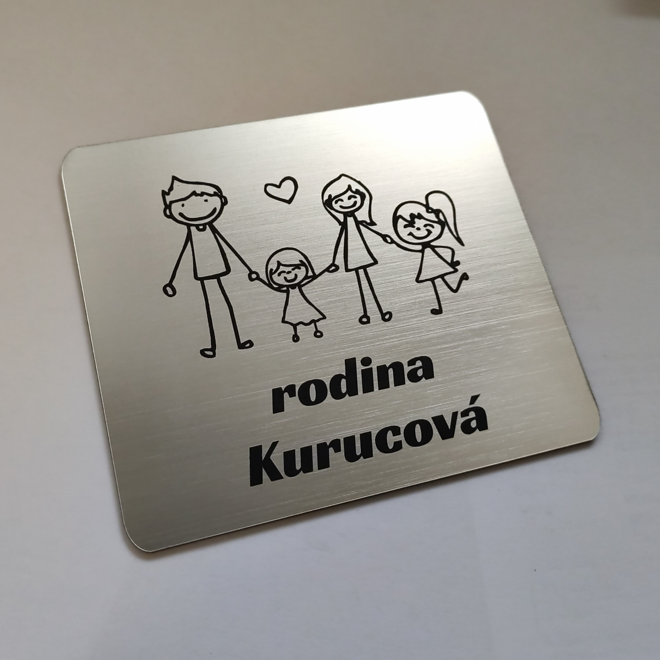 strieborná menovka rodičia a dve dcérky s menom rodiny