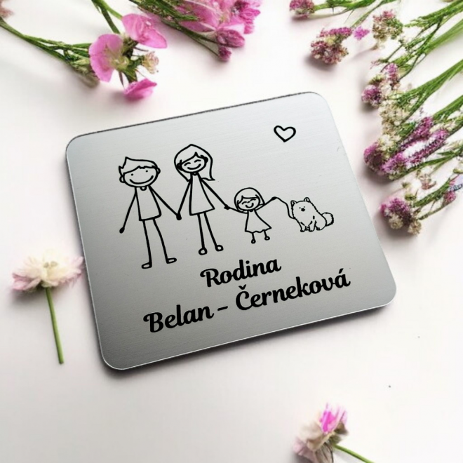 Menovka na dvere rodičia, dcéra a psík — samolepiaca akrylátová menovka