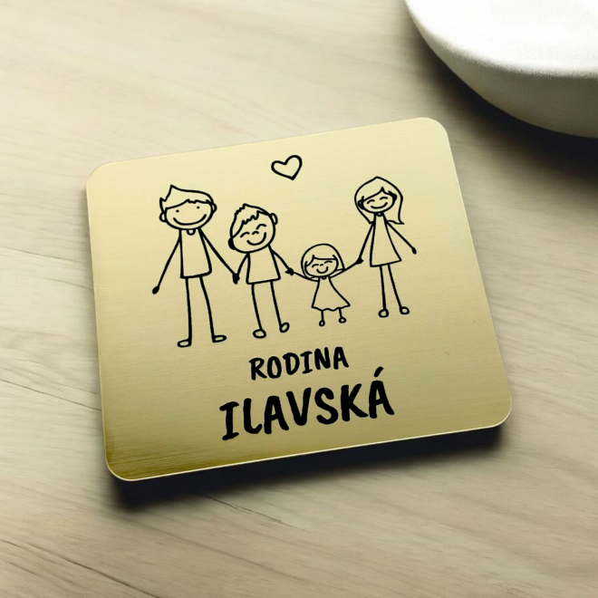 Menovka na dvere rodičia, dcérka a syn — samolepiaca menovka 10×8,8 cm