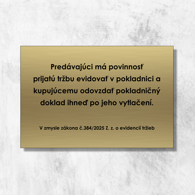 zlatá tabuľka oznam o evidencii tržieb pre predajné miesto