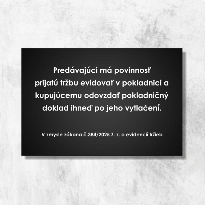 čierna tabuľka oznam o evidencii tržieb pre predajné miesto