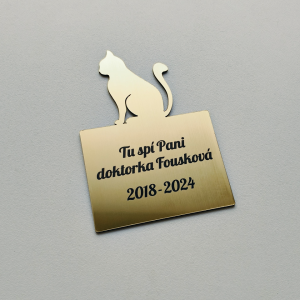 Tabuľka na hrob mačky — plastová náhrobná tabuľka so siluetou mačky 10×15 cm