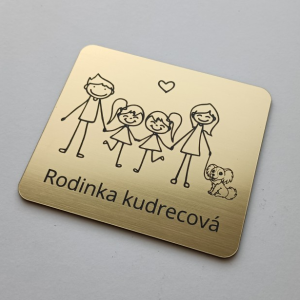 Menovka na dvere rodičia a dievčatá dvojičky so psíkom — samolepiaca