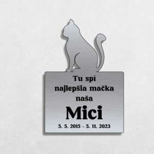 Tabuľka na hrob mačky — plastová náhrobná tabuľka so siluetou mačky 10×15 cm