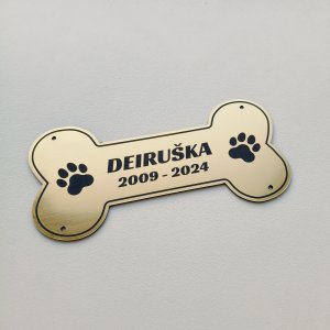 Tabuľka na hrob psa — plastová náhrobná tabuľka tvar kosti 20×10 cm