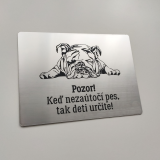 Tabuľka Pozor pes Buldog — výstražná tabuľka na plot 20×15 cm