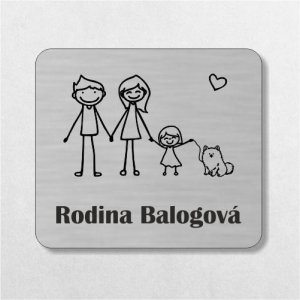 Menovka na dvere rodičia, dcéra a psík — samolepiaca akrylátová menovka
