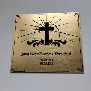 Tabuľka na hrob kríž — plastová náhrobná tabuľka 13×14 cm, laserové gravírovanie