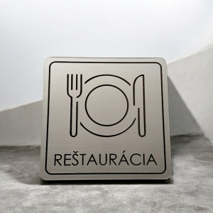 Reštaurácia — akrylátový piktogram Light square 7 × 7 cm pre hotel a penzión